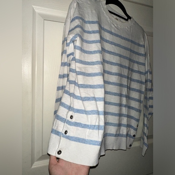 Fat Face women’s blue striped side button sweater 8 nautical beach cotton - Picture 3 of 9